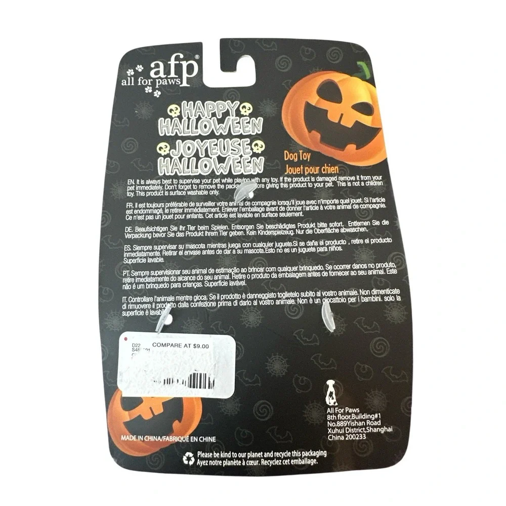 New afp All For Paws Halloween Dog Toy Bat with Rope Squeaker‎ Push Outdoor